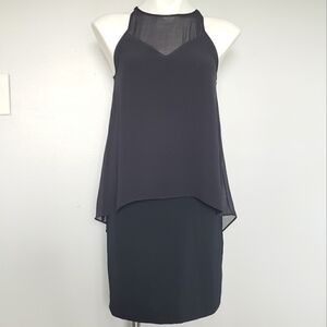H&M mesh v loose top layer split back sleeveless dress navy blue 4